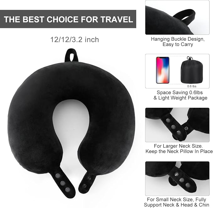 Travel Pillow, Best Memory Foam Neck Pillow Head Support Soft Pillow - Image 6