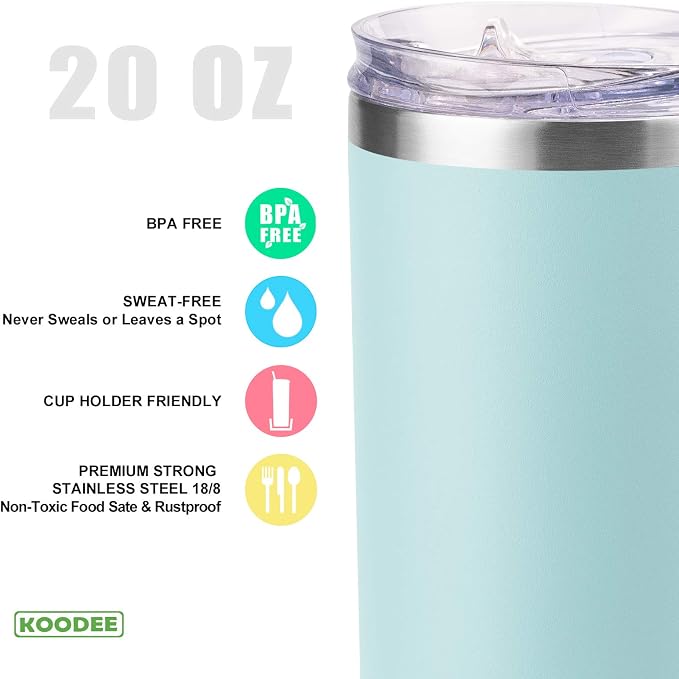 koodee 20 oz Tumbler with Lid and Straw-2 Pack Stainless Steel Insulated Skinny - Image 5