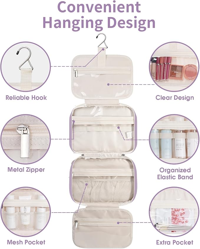 Narwey Hanging Toiletry Bag for Women Travel Makeup Bag Organizer Toiletries - Image 4
