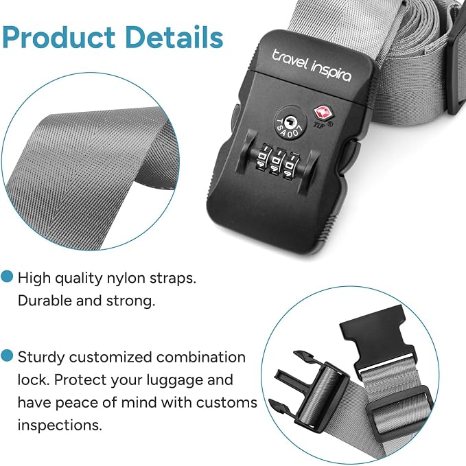 Travel Inspira Travel Belt for Luggage, TSA Approved Luggage Straps, 3-Dial - Image 7