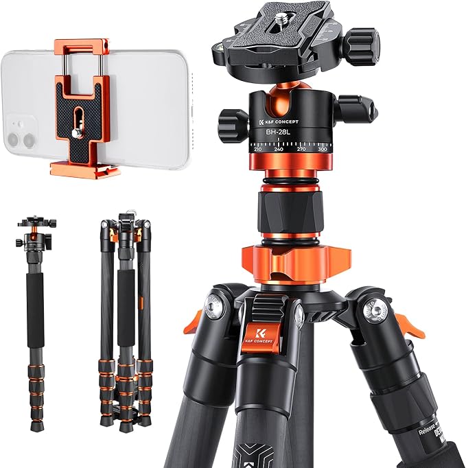 K&F Concept 68" Carbon Fiber Camera Tripod, Compact Tripods by KFCONCEPT
