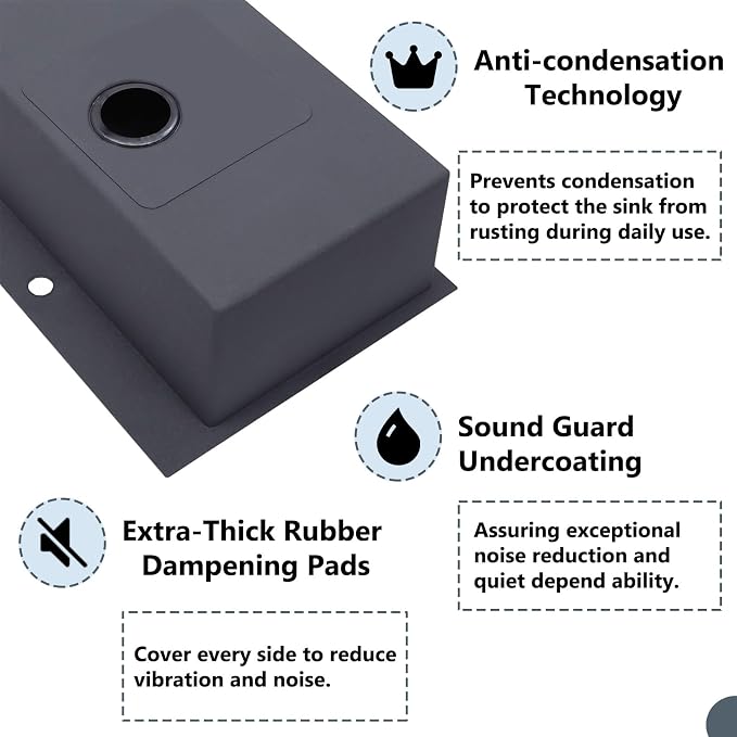 COMLLEN 33"x22"x9" Black Drop In Kitchen Sink, Top Mount SUS304 Stainless Steel - Image 4