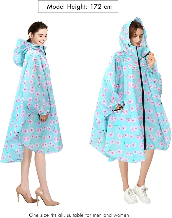 ANYOO Waterproof Rain Poncho Lightweight Reusable Hiking Hooded Coat Jacket - Image 6