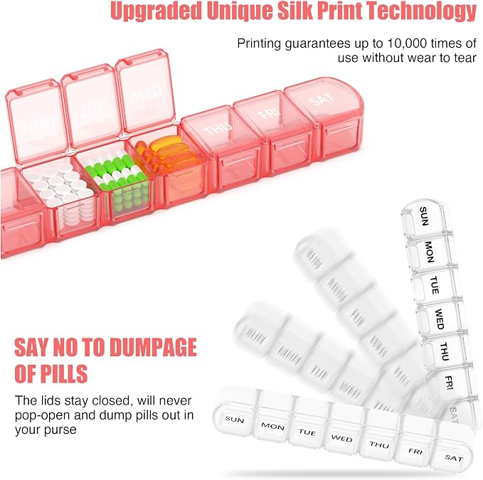 Extra Large Pill Organizer 2 Pack, XL Pill Box 7 Day, Weekly Pill Case - Image 4