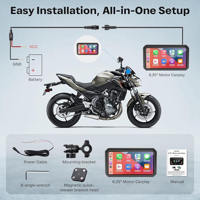 WonVon 6.25 Inch Wireless Motorcycle Carplay GPS Navigation System - Image 10
