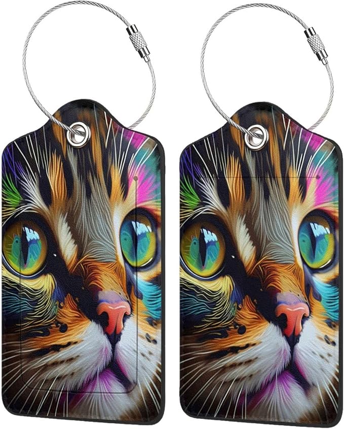2 Pack Luggage Tags for suitcases Cute Cat Luggage Tag, Leather Stainless Steel by Wvpslak