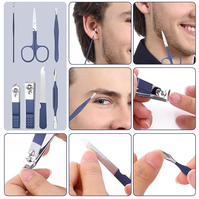 Aceoce Travel Manicure Set Mens Grooming Kit Stainless Steel Nail Clippers Nail - Image 3