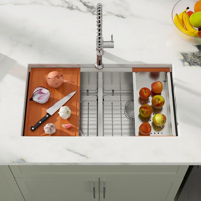 Dcolora 33 In. Double Bowl Kitchen Sink Undermount Sink Workstation Stainless - Image 2