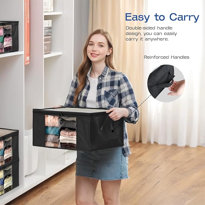 Clothes Storage Bags, Foldable Thick Fabric Blanket Storage Bags, Large Clear - Image 6