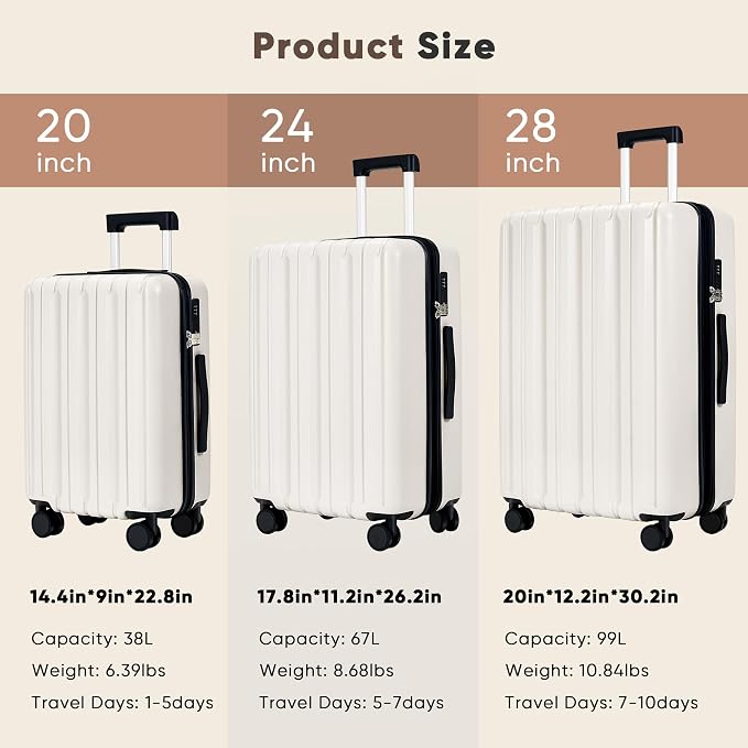 SHOWKOO Luggage Sets 3 Piece 100% PC Ultra Tough Hardside Expandable Suitcases - Image 9