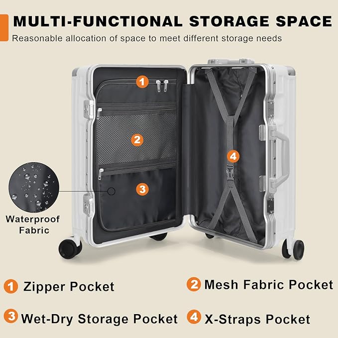 AnyZip Luggage PC+ABS Aluminum Frame Zipperless Checked Luggage Hard Shell - Image 2