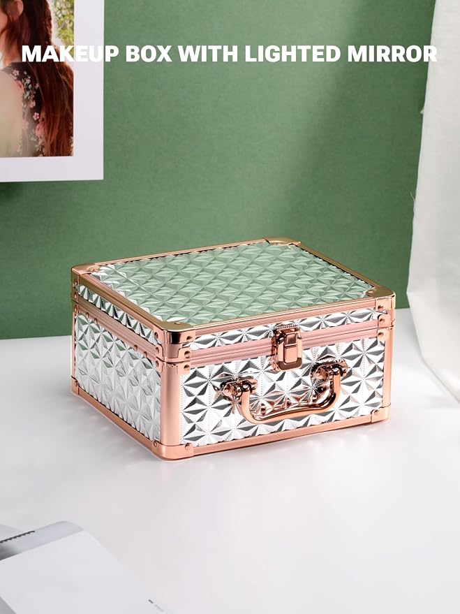 Qislee Makeup Box with A Detachable Lighted Mirror, Waterproof Travel Train Case - Image 6