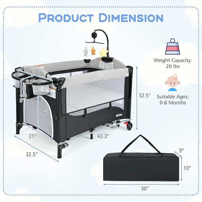 INFANS Pack and Play, 5 in 1 Baby Bedside Sleeper - Image 9