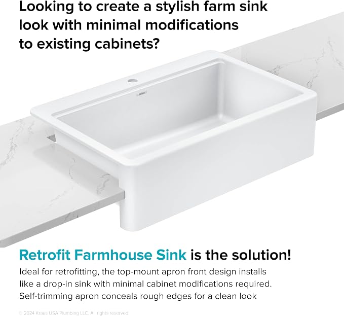 KRAUS Bellucci 33” Workstation Drop In Retrofit Farmhouse Single Bowl Granite - Image 3