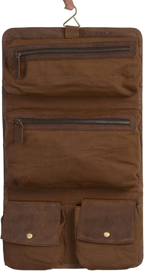 KomalC Premium Buffalo Leather Hanging Toiletry Bag Travel Dopp Kit by KomalC