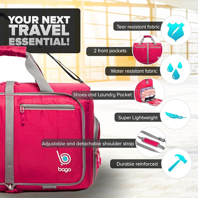 Bago Foldable Duffel Bags for Traveling Women & Men - 40L Sports Packable - Image 3