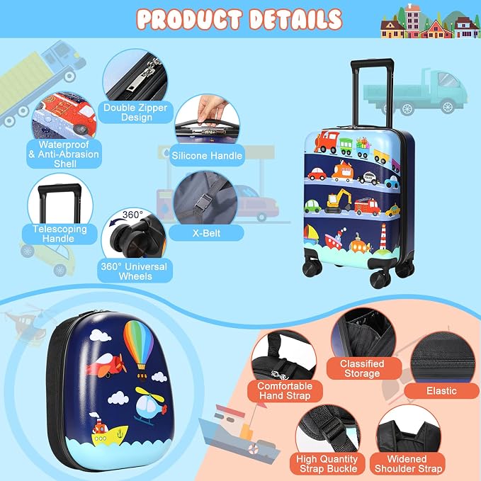 Weewooday Kids Luggage and Backpack 18" Suitcase - Image 2
