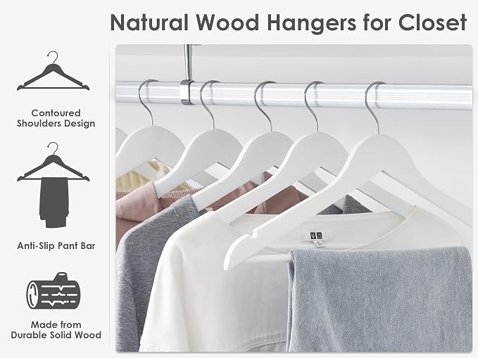 StorageWorks White Wooden Hangers, 30 Pack Wood Hanger - Image 4