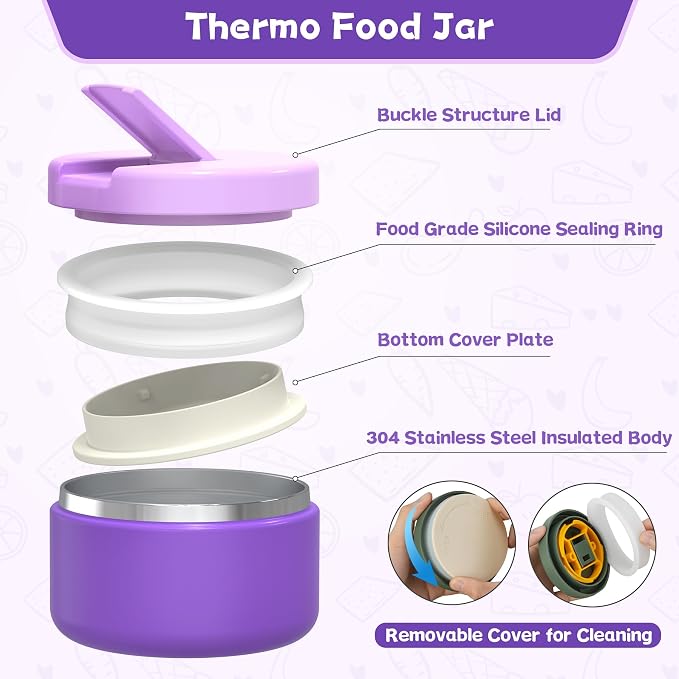 Kids Bento Lunch Box with 8oz Soup Thermo, Kids Leakproof Lunch Food Containers - Image 3