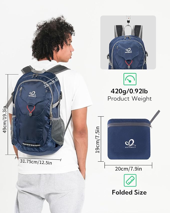 WATERFLY Lightweight Packable Hiking Backpack: 30L Foldable Travel Daypack - Image 2