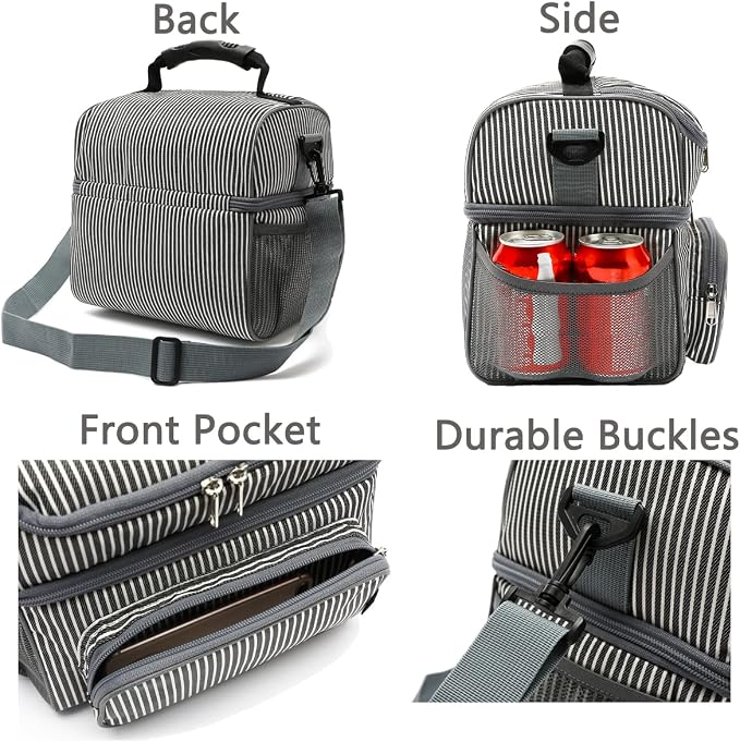 FlowFly Double Layer Cooler Insulated Lunch Bag Adult Lunch Box Large Tote Bag - Image 6