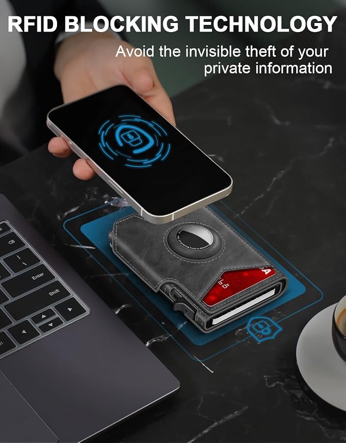 Airtag Wallet for Men, Minimalist Slim Mens Wallet Smart Pop Up Credit Card - Image 5