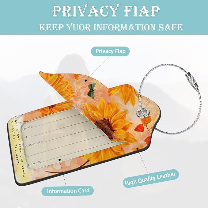 Sunflowers Luggage Tags Set of 2 Butterfly Retro Leather Suitcase Tags - Image 2