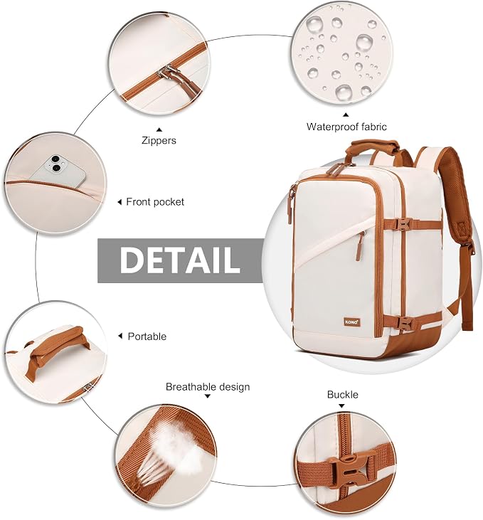 Kono Carry on Backpack, Waterproof Lightweight Daypack - Image 4