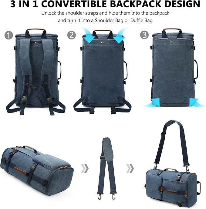 G-FAVOR 40L Travel Backpack, Vintage Canvas Rucksack Convertible Duffel Bag - Image 4