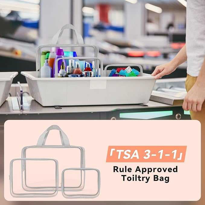 TISRATOK 10 PCS Clear Travel Makeup Toiletry Bag, Plastic PVC Cosmetic TSA - Image 4