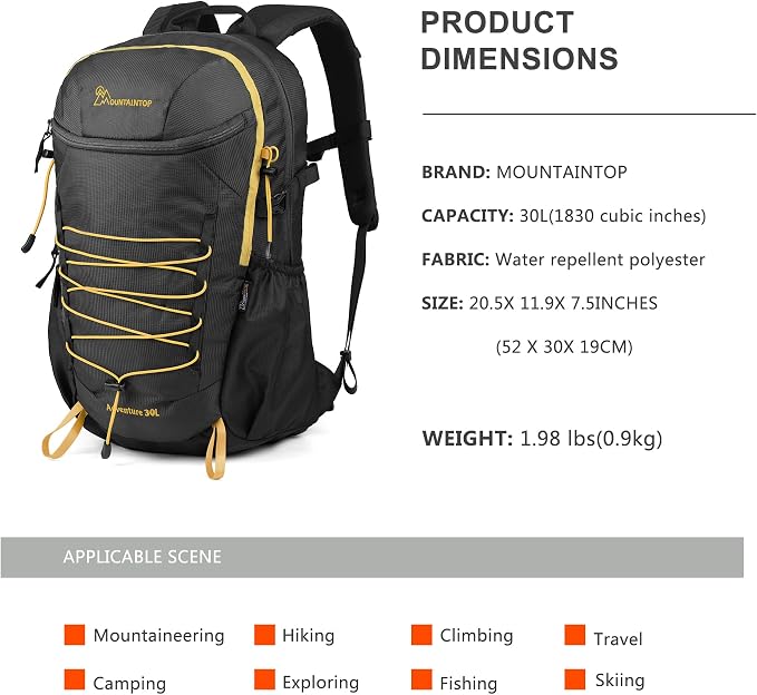 MOUNTAINTOP Hiking Backpack, 30L Camping Backpack, Men Women Hiking Daypack - Image 2