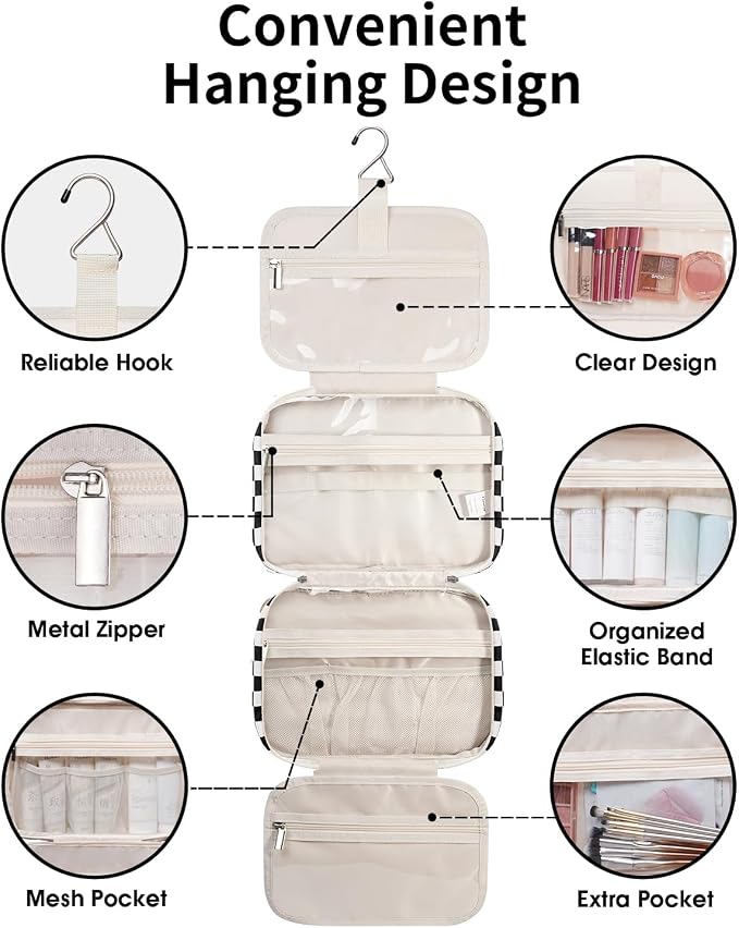 Narwey Travel Toiletry Bag for Women Large Hanging Makeup Bag Organizer - Image 7