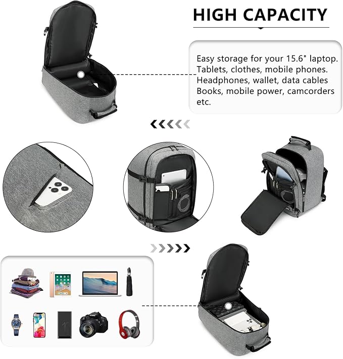 Kono Carry on Backpack, Waterproof Lightweight Daypack - Image 3