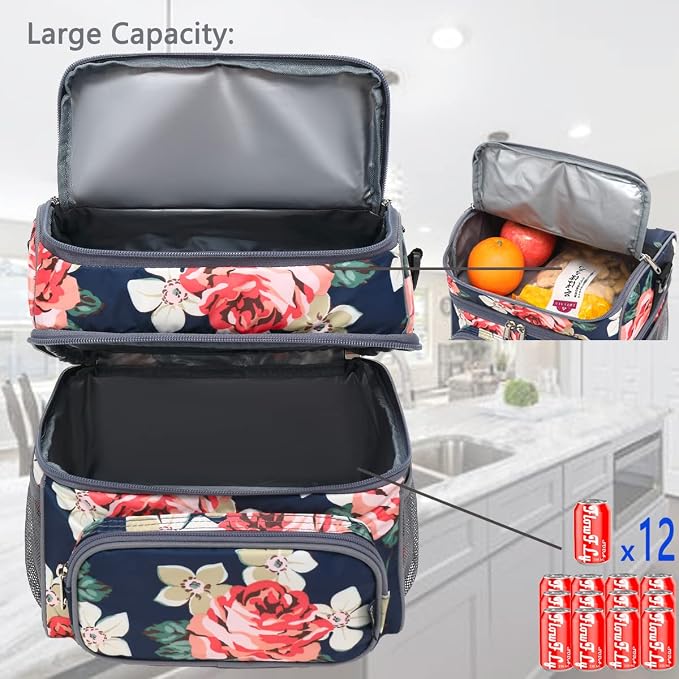 FlowFly Double Layer Cooler Insulated Lunch Bag Adult Lunch Box Large Tote Bag - Image 5