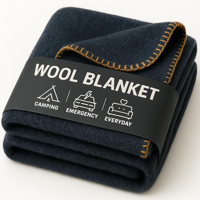 Wool Camping Blanket – 70% Wool Heavy-Duty Military Style Throw, Warm & Washable by JmrUsaInc