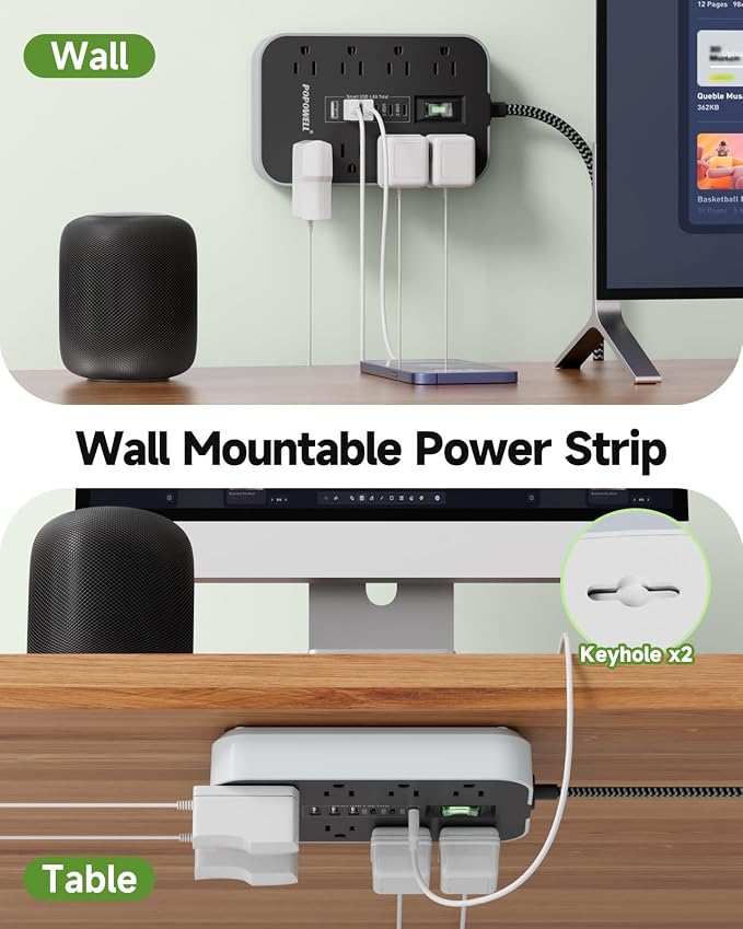 Power Strip Surge Protector- 5FT Flat Plug Extension Cord, 8 AC Outlet& 6 USB - Image 7