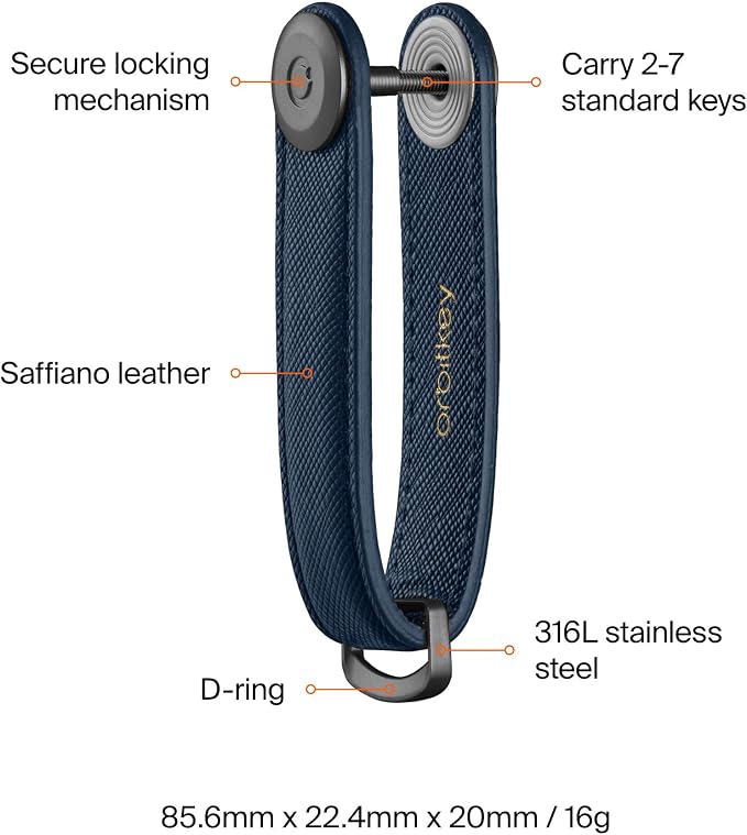 Orbitkey Saffiano Leather Key Organiser | Holds up to 7 keys, Oxford Navy - Image 5