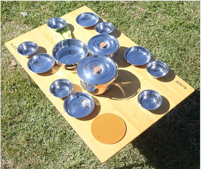 CAMPINGMOON Camping Cookware Set Stainless Steel Outdoor Nesting Cooking Mess - Image 7