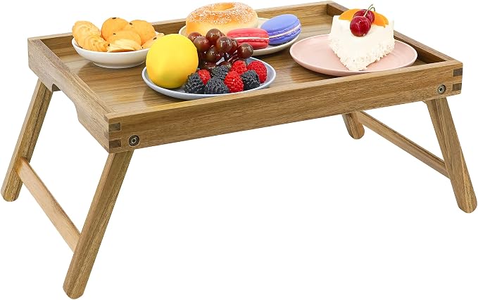 VaeFae Acacia Bed Table Tray, Wooden Breakfast Tray - Image 2