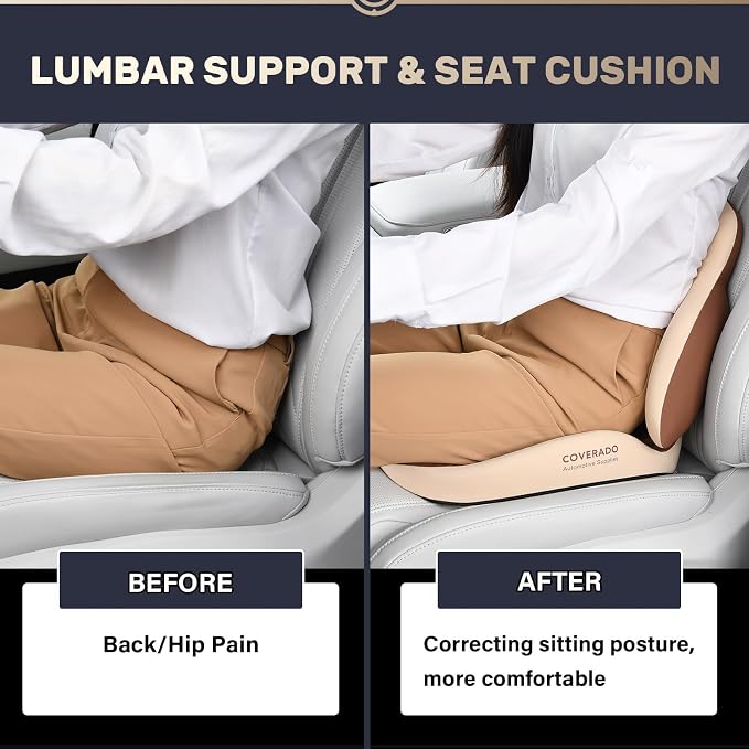 Coverado Car Seat Cushion and Lumbar Support Pillow, Memory Foam Ergonomic Back - Image 4