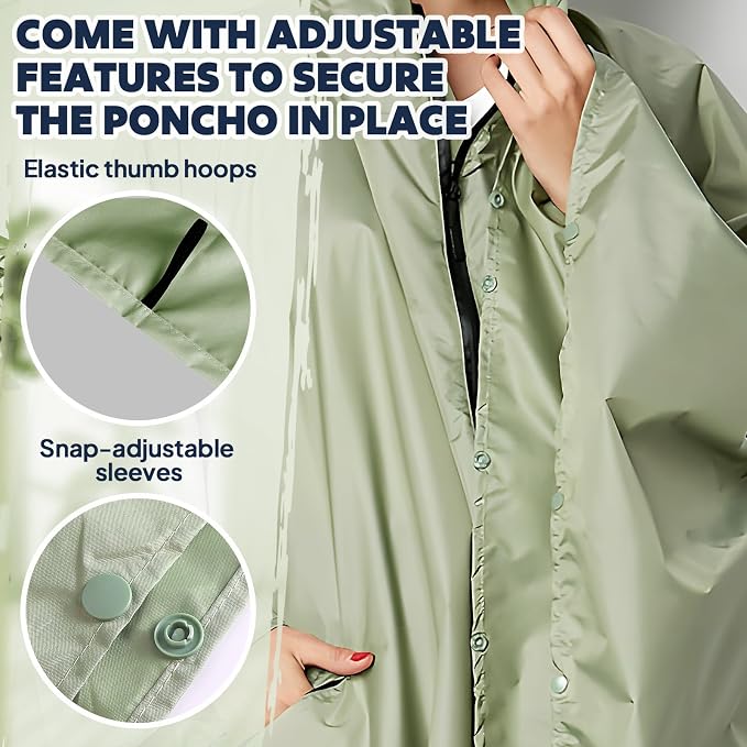 ANYOO Waterproof Rain Poncho Lightweight Reusable Hiking Hooded Coat Jacket - Image 4