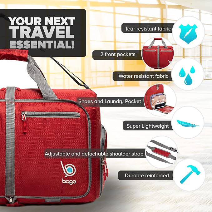 Bago Foldable Duffel Bags for Traveling Women & Men - 40L Sports Packable - Image 3