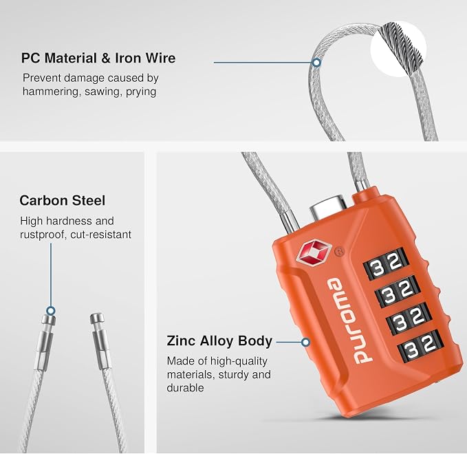 Puroma 2 Pack TSA Approved Luggage Locks, 4 Digit Combination Travel Locks - Image 5