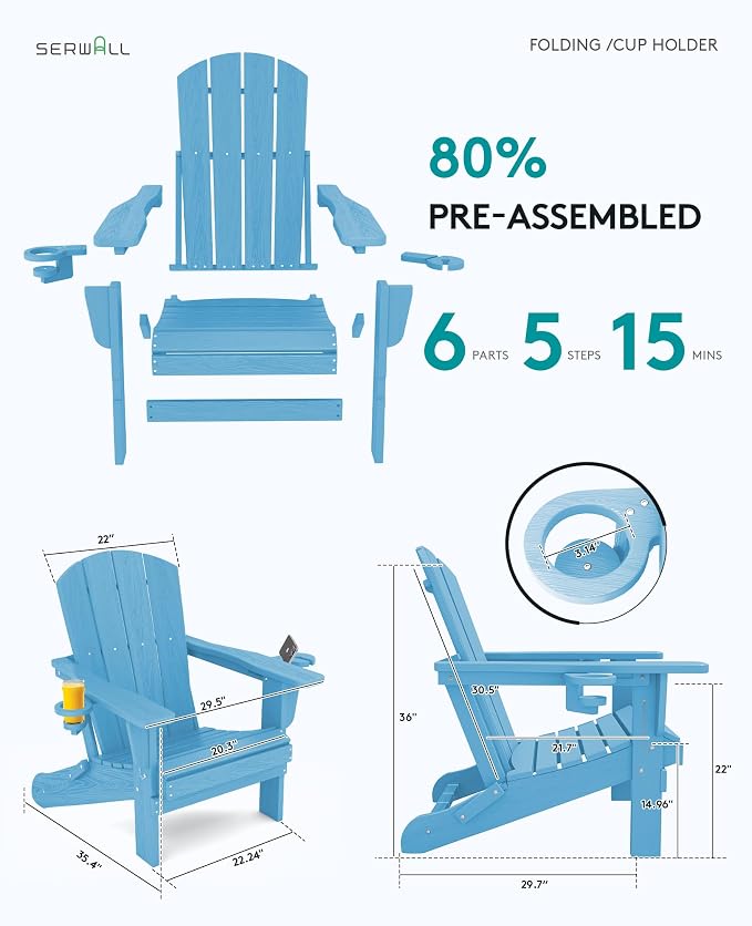 SERWALL Adirondack Chair with Cup Holders - Image 3