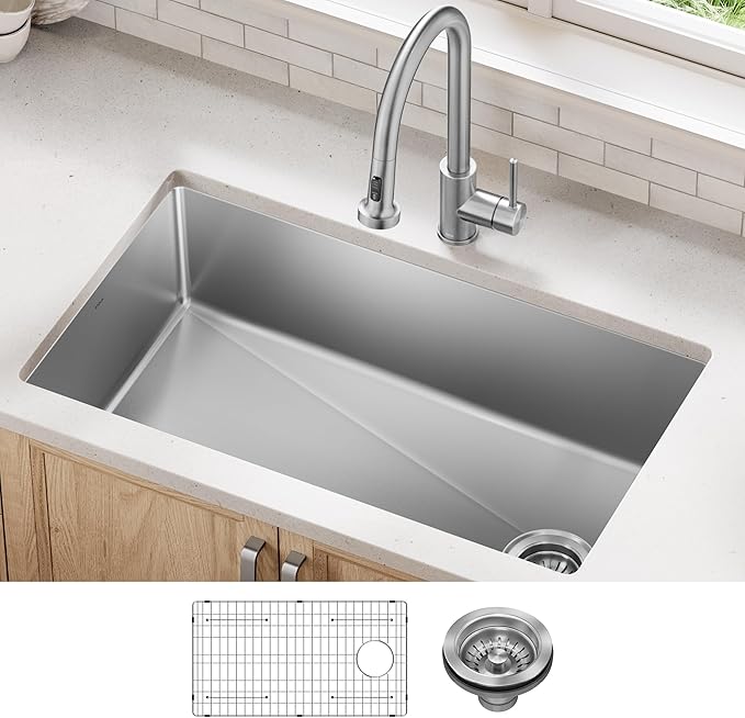 KRAUS Fairlane 33-inch Undermount Single Bowl 18-Gauge Stainless Steel Kitchen by KRAUS