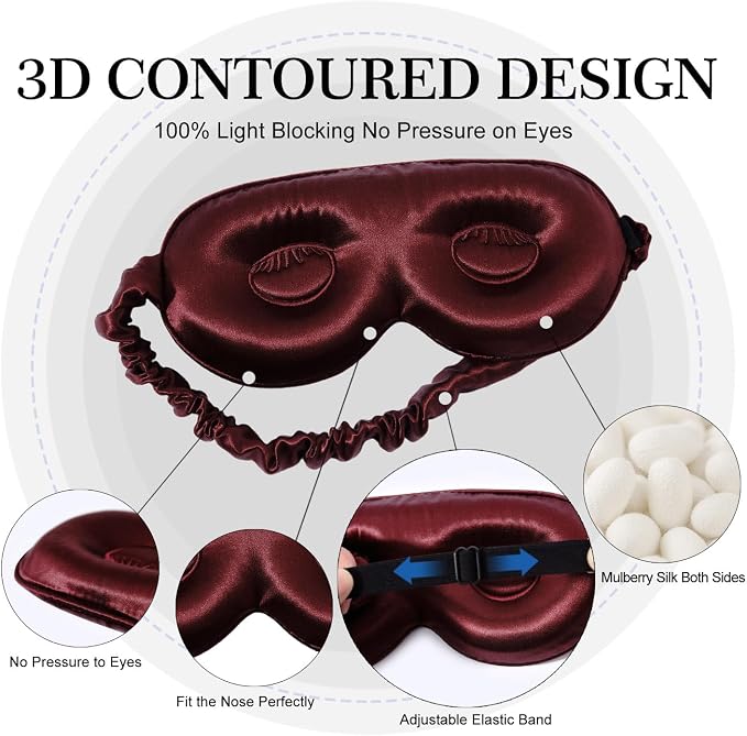 ZIMASILK Adjustable 22 Momme 100% Pure Mulberry Silk Sleep Mask, 3D Contoured - Image 2