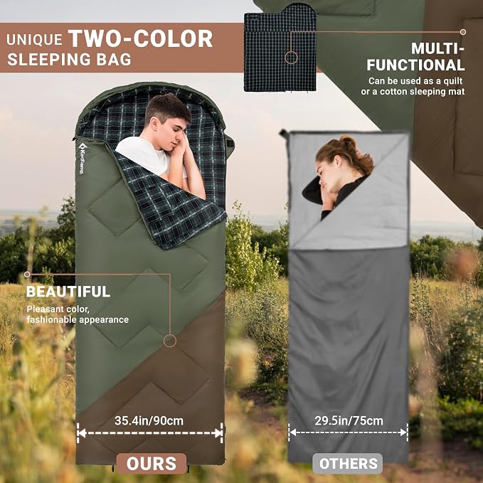KingCamp Sleeping Bag for Adults, Cold Weather & Warm XL Big and Tall Flannel - Image 7