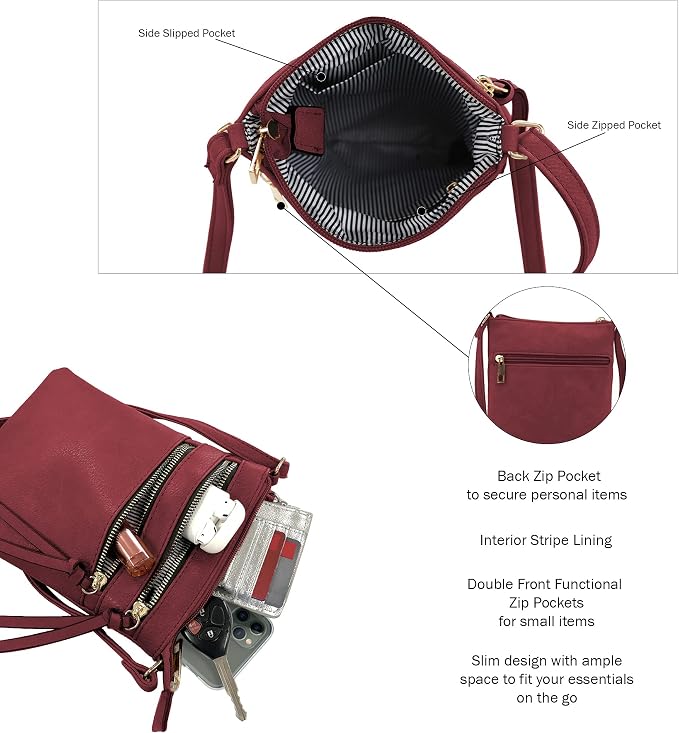 DELUXITY | Crossbody Purse Bag | Functional Multi Pocket Double Zipper Purse | - Image 4