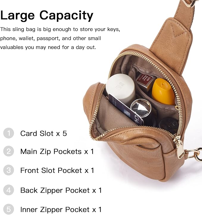 Telena Small Sling Bag for Women Leather Crossbody Fanny Packs Chest Bag for - Image 3