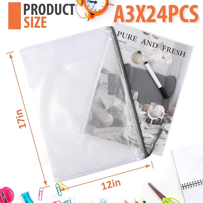 24pcs Mesh Zipper Pouch, Puzzle Storage Bags, A3 17x12 Inches Large Reusable - Image 2
